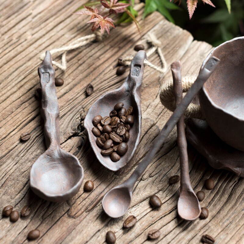 Creativity Coffee Tea Spoons Hand-made Ceramics Retro Teaspoon Seasoning Sugar Jam Large Long Handle Mixing Spoon