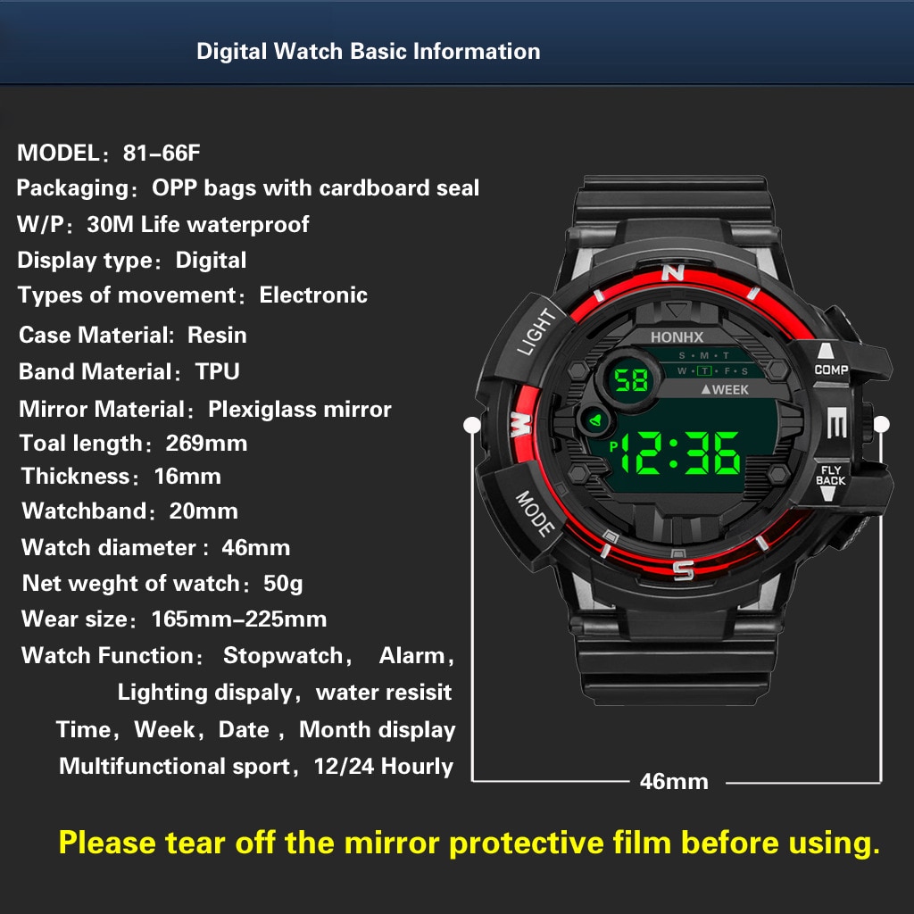 Luxury Mens Digital LED Watch Date Sport Men Outdoor Electronic Watches Waterproof LED Digital Wrist Watch Clock Male Relogio