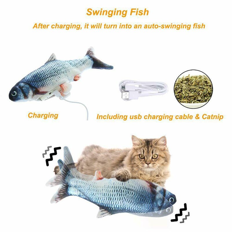 Cat Fish Toy Interactive Pet Cat Toy Supplies Simulation Fish with Wagging Tail Usb Rechargeable Fish Toy for A Cat Fish Toys