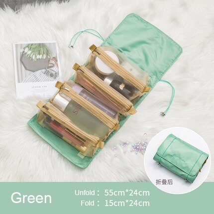 Saco cosmético dobrável feminino com grande capacidade maquiagem escova saco de armazenamento compartimento à prova dwaterproof água viagem escova de maquiagem capa protetora: green