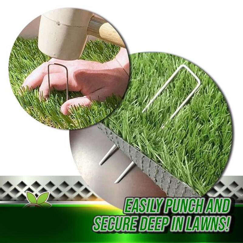 50 Pcs U-Shaped Gardening Nail Lawn Fixer Artificial Grass Ground Pegs Metal Netting Garden Pipes Garden Membrane Nail Strong