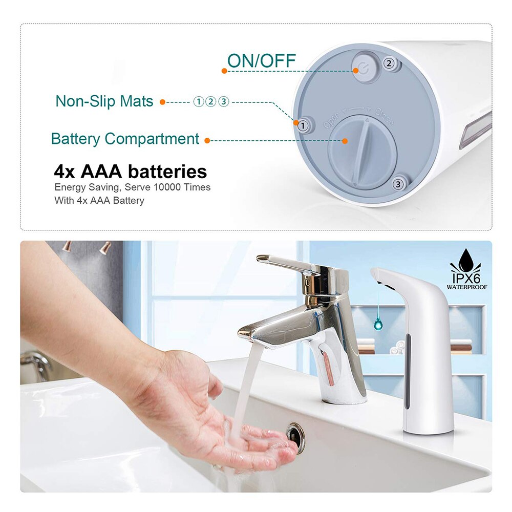 Dispensador automático de jabón líquido, desinfectante infrarrojo IR sin contacto para baño y cocina, 400Ml