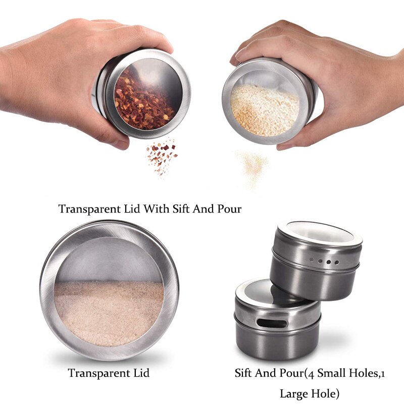 6/9/12 Pieces Magnetic Spice Jars Stainless Steel Salt Tins Pepper Shakers Spice Jar Rack Organizers Container With Base Labels