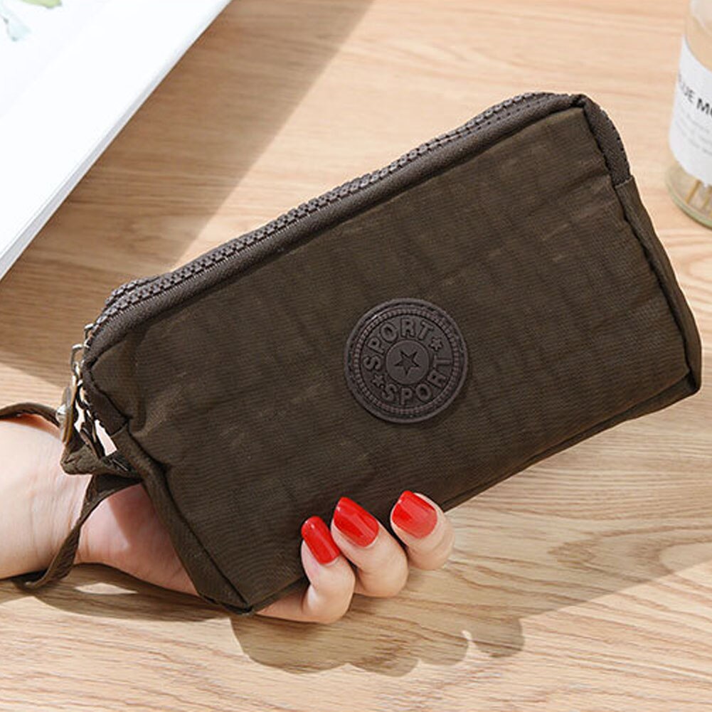 Cartera de lona para mujer, Bolsa porta tarjetas bolso largo, bolso de noche de , bolso de maquillaje: Café