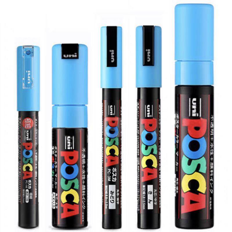 Uni Posca-rotuladores de arte, rotuladores de arte a base de agua, 5 uds., PC-1M/3M/5M/8K/17K: Light Blue