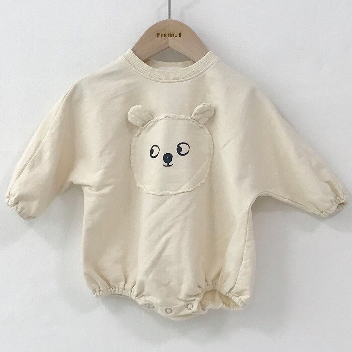 Primavera Outono urso bonito bodysuits para meninos e meninas do bebê puro algodão de manga longa macacões roupas: beige / 3M
