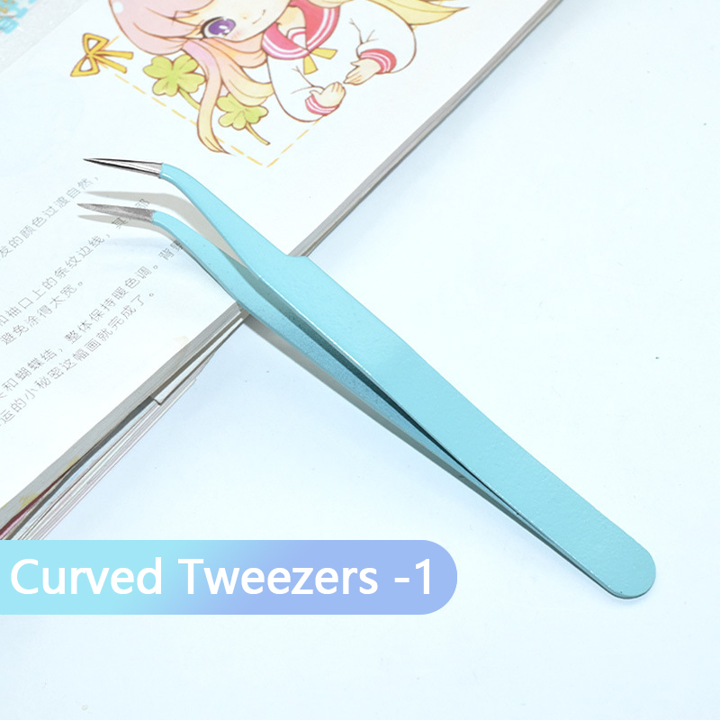 12 Stuks Messen Multifunctionele Vleesmes Scrapbook Sticker Pincet Kleur Non-Slip Handvat Papier Snijden Mes Briefopener: Curved Tweezers-1