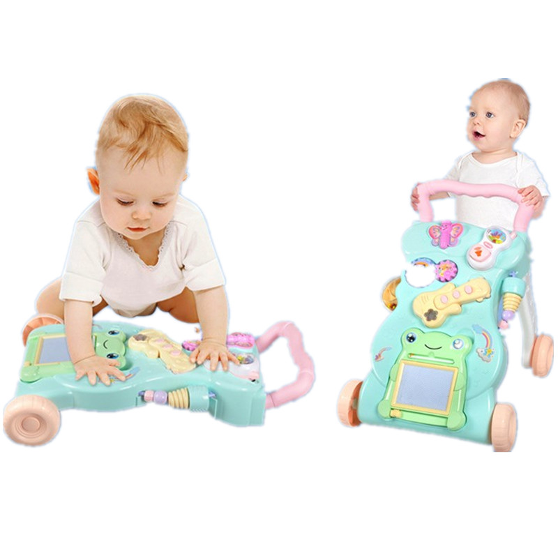 Baby Walker Baby First Steps Car Toddler Trolley Sit-to-Stand Walker for Kid's ABS Musical Walker with Adjustable Screw