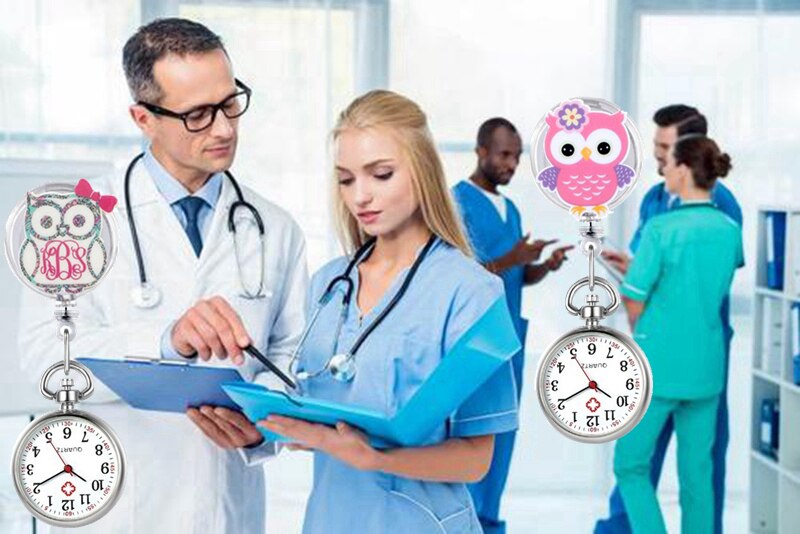Bella sveglia bella gufo infermiera donne signore medico ospedale orologi da tasca clip spilla distintivo retrattile bobina orologio al quarzo regalo