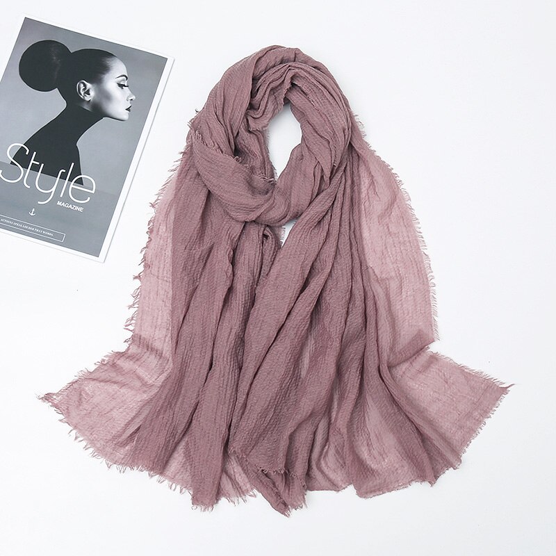 Plain Crinkle Cotton Scarf Women Muslim Hijab Large Size Tassel Scarves Stoles Pleated Islamic Bandana 10pcs/Lot: 11