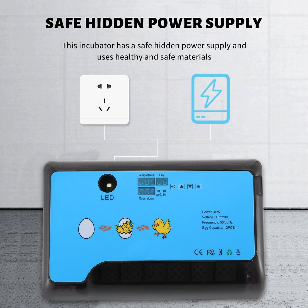 12 Eggs Incubator Time Control Convenient Automatic Brooding Machine Thermostatic Chicken Eggs Quail Incubator