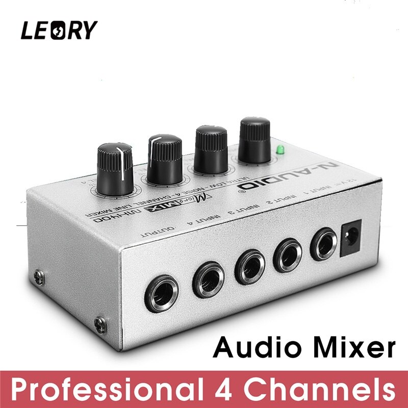 LEORY Professionele Mini 4 Channel Karaoke DJ Audio Mixer Sound Mixing Console DJ Mezclador Voor Audio PC Thuis KTV Metalen zilver