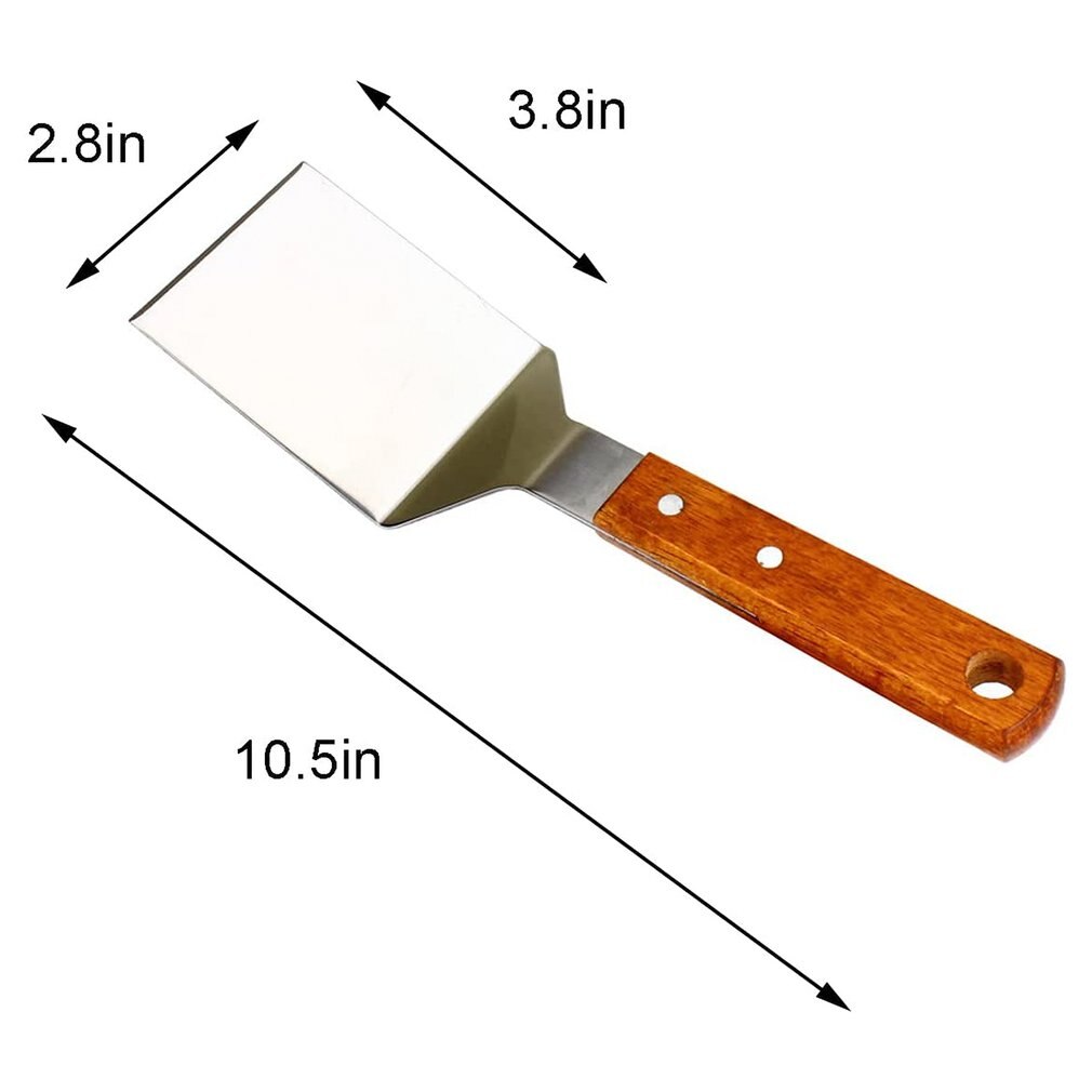 Metalen Spatel Voor Gietijzeren Koekenpan Rvs Grill Spatel Ingelaste Spatel Turner Vis Spatel Met Houten Handvat