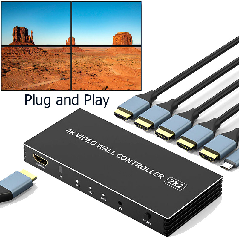 4k 2x2 HDMI Video Wall Controller 4-Kanal TV Video Splicer 1X2 1X4 2x2 1x3 3x1 Multi-Screen-Spleißprozessor Plug and Play