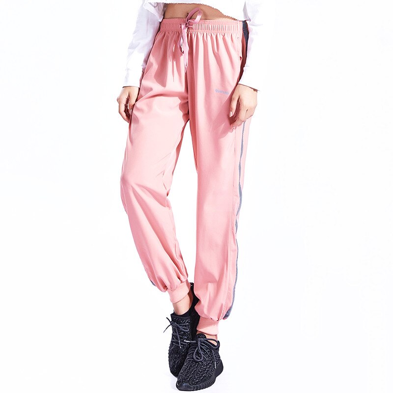 Ativa das mulheres Cordão Listrado Perna Corrida Sweatpants Calças 2019 Lady Gym Workout Fitness Excercise Calças: pink / S