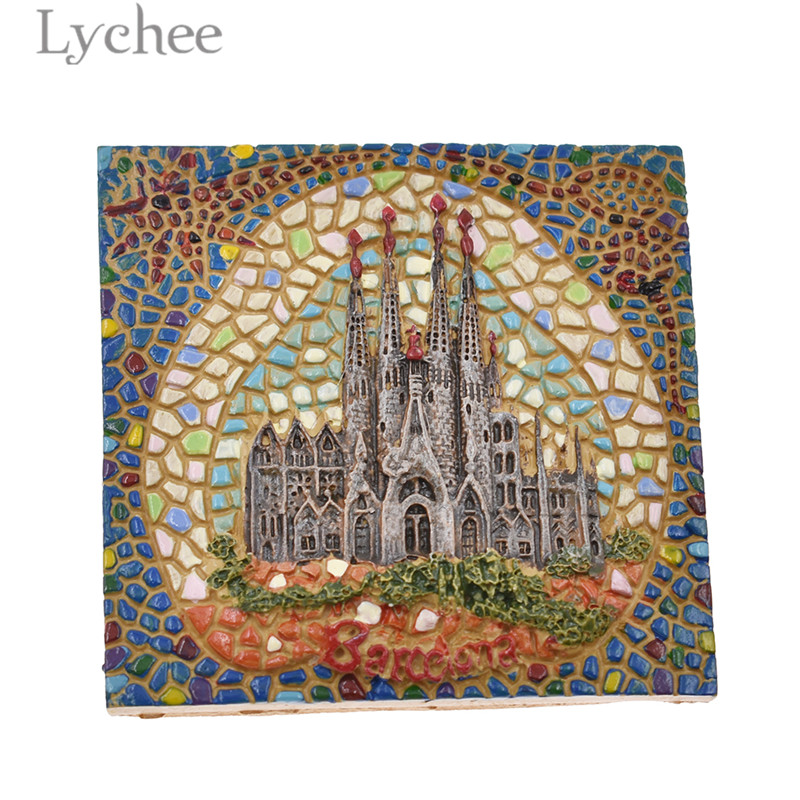 Lychee 1pcs 3D Barcelona Resin Fridge Magnet Landscape Refrigerator Magnets Travel Souvenir Kitchen Decoration