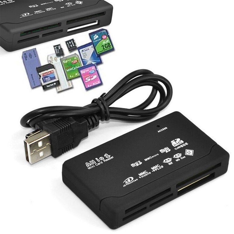 Lector De Tarjetas Multiusos Todo En Uno – 6 Ranuras, USB 2.0, Compatible Con SD, M2, MMC Y XD, Negro, Ligero Y Fácil De Transportar