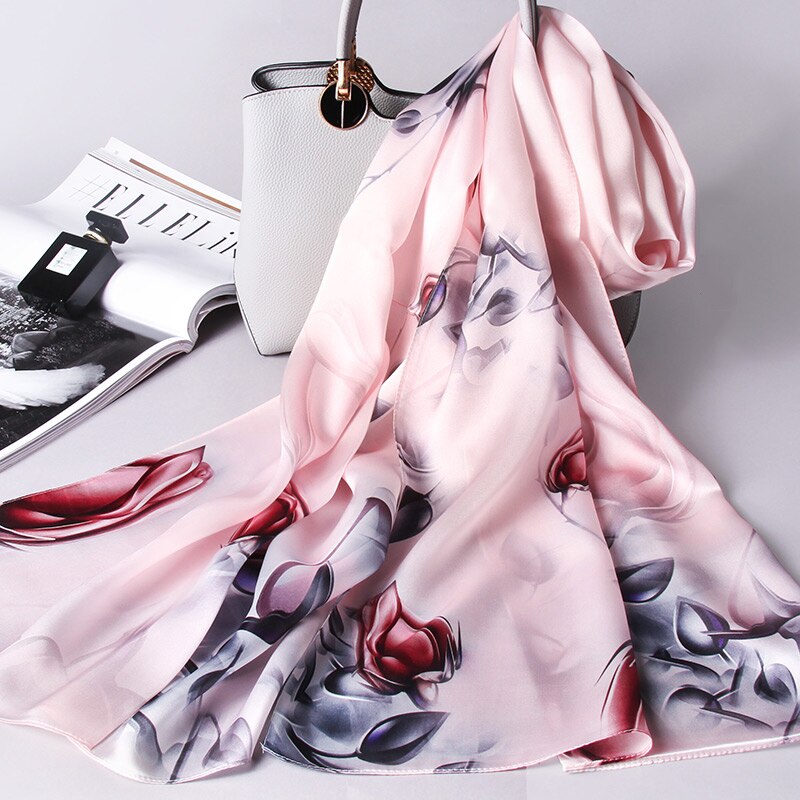100% Silk Scarves Women Real Silk Scarf Wraps for Mom Printed Echarpe Long Natural Silk Foulard Femme Shawls