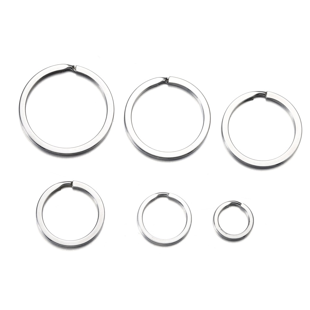 Llaveros redondos de acero inoxidable, llaveros de línea plana para llaveros, accesorios para fabricación de joyas DIY, 15-35mm, 10-20 piezas