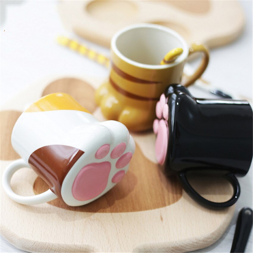 Coffee Mug Ceramic Cat Paw Ceramic Drinking Cup with Lid Milk Mugs Breakfast Oatmeal Cup Cartoon C Cup Caneca