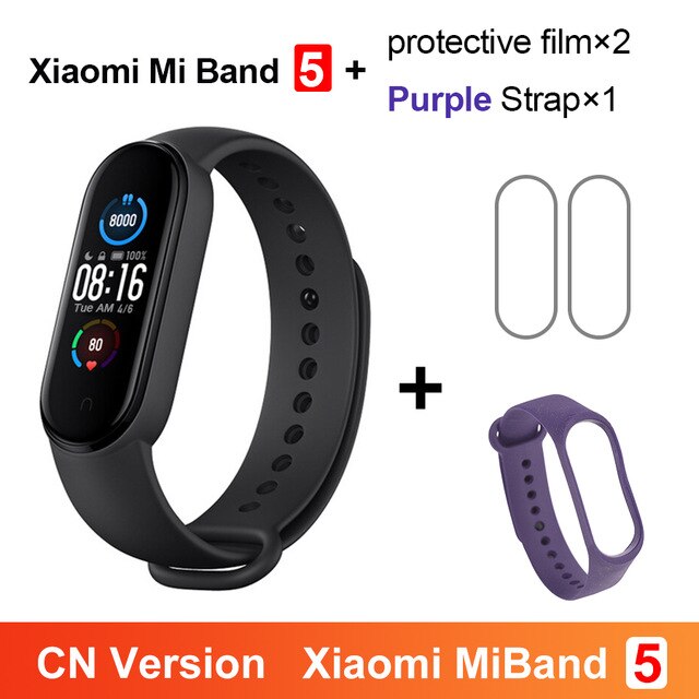 Xiaomi Mi Banda 5 Intelligente Del Braccialetto 4 di Colore Dello Schermo di Tocco di Miband 5 Wristband Fitness Pista di Ossigeno Nel Sangue Monitor di Frequenza Cardiaca smartband: CN Purple N Film