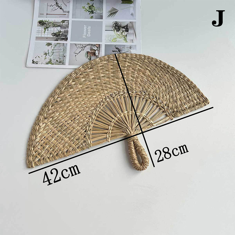 Hand-woven Straw Fan Decorative Handmade Semicircular Woven Fan Summer Cooling Fan Handheld Fan Home Decor: army green