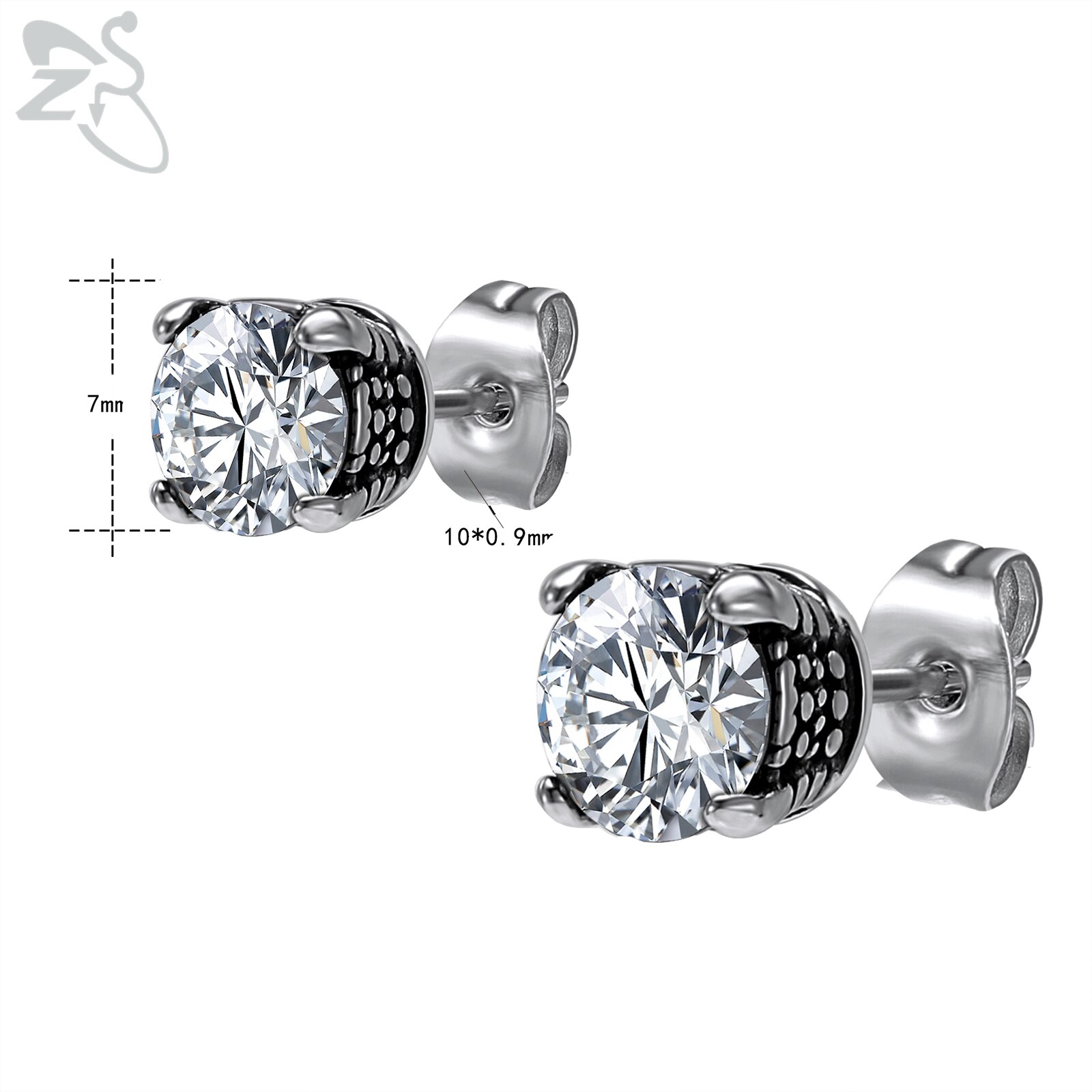 ZS-pendientes de acero inoxidable 316L para hombre, joyería gótica, Punk Rock, calavera, pulpo, piedra de CZ roja, Hip Pop, 1 par: style15 white