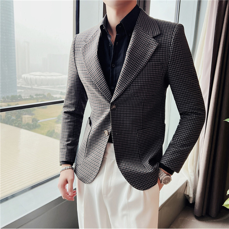 Male Blazer Spring British Style Plaid Blazer Suit Jacket T2M main image 1