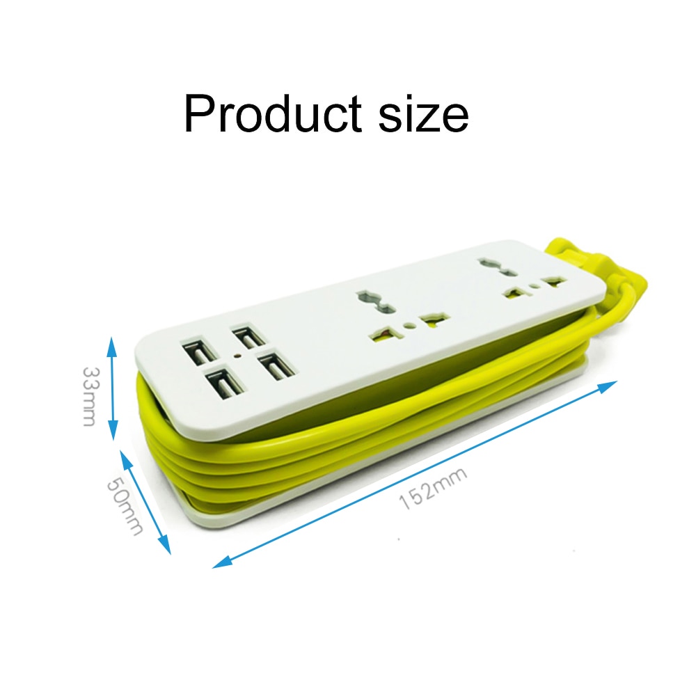 EU/US/UK Plug Home Travel Power Strip Extension Socket Outlets 4 USB with 1.5M Cord Extension Socket Wall Multiple Socket