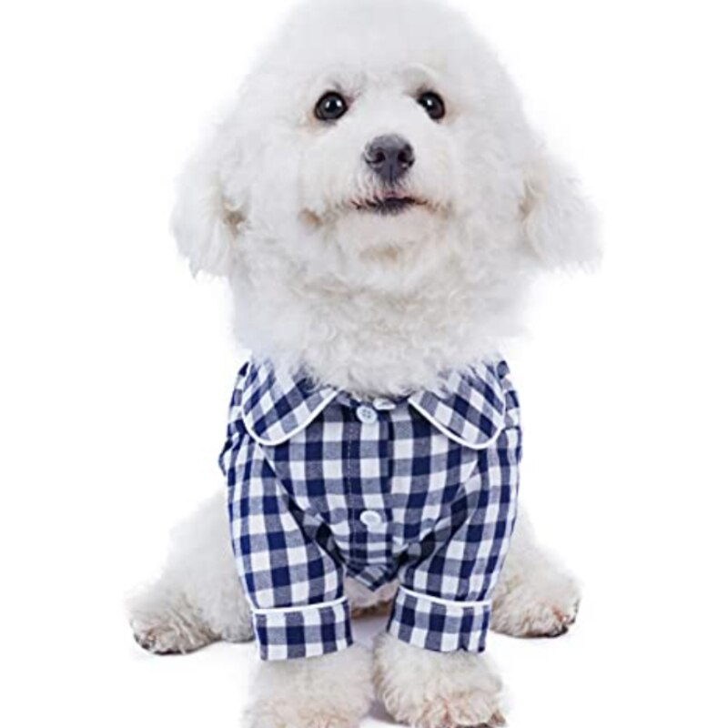 LVTUBANLV Knuffelen Dog Shirt Cotton Plaid Pajamas Puppy Clothes for Small Dogs Cats Stylish Pet Pjs Sleepwear Soft Breathable