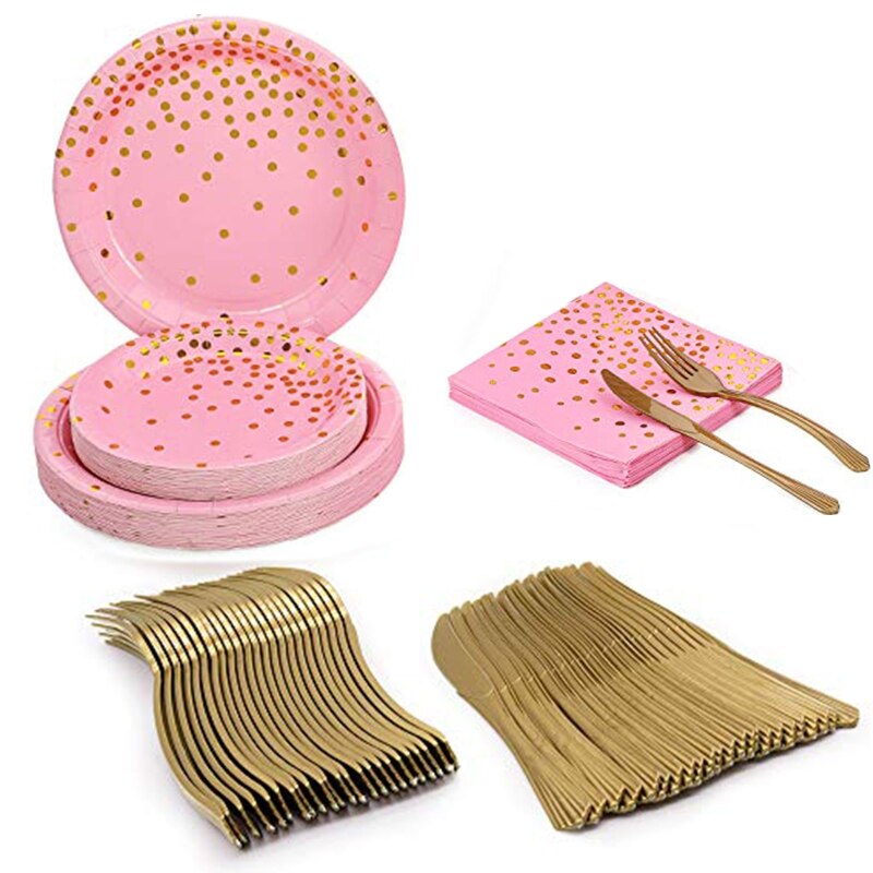 120pcs Disposable Dinnerware Set Tableware Party Supplies 24 Guests Dinner Plates for Wedding Birthday Anniversary Party