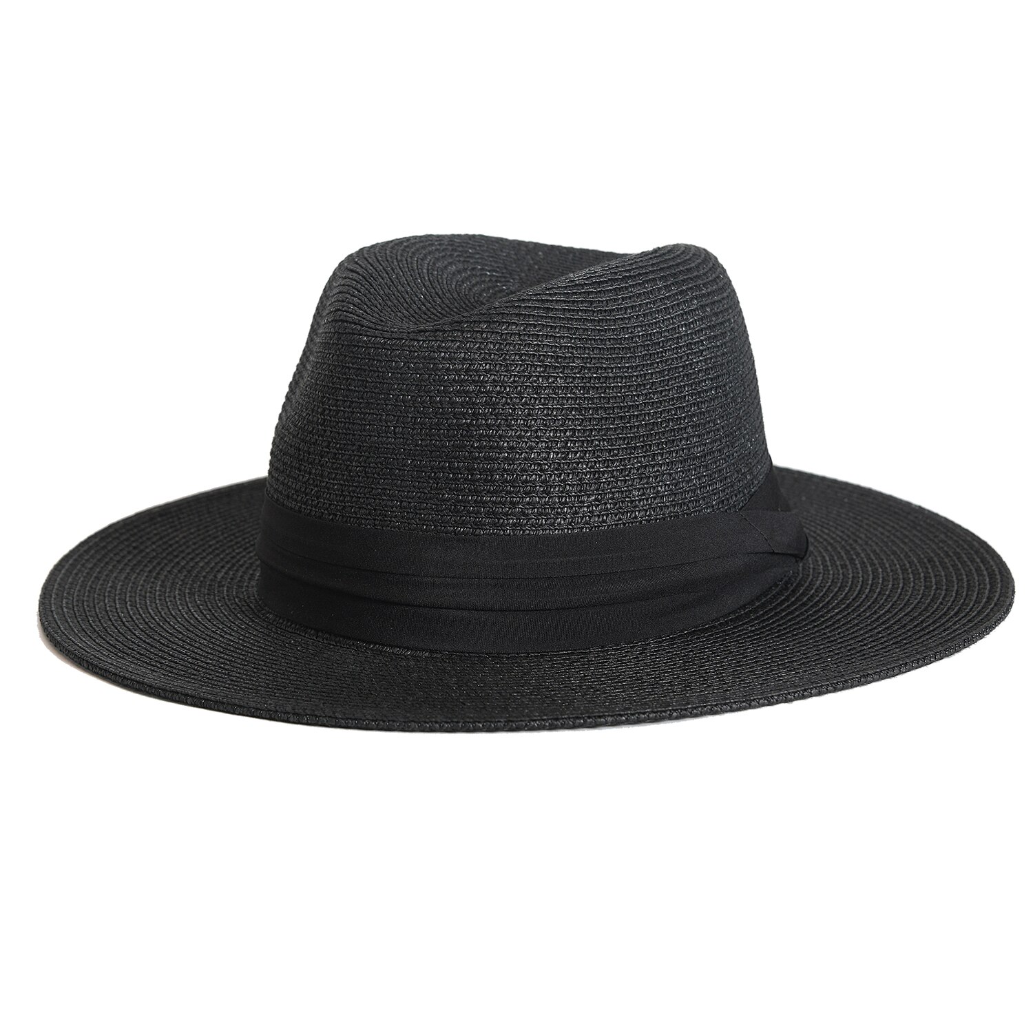 Furtalk Zomer Strooien Hoed Voor Mannen Vrouwen Zon Strand Hoed Mannen Jazz Panama Hoeden Fedora Brede Rand Zon Bescherming Cap met Lederen Riem: Black / L