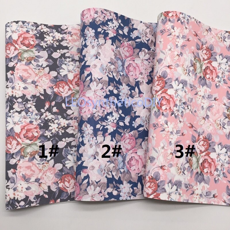 1PC 21X29CM Bloemen Gedrukt Faux Leer Stof, Synthetisch Leer Lakens, PU Leer Voor Maken Bows LEOsyntheticoDIY T343A