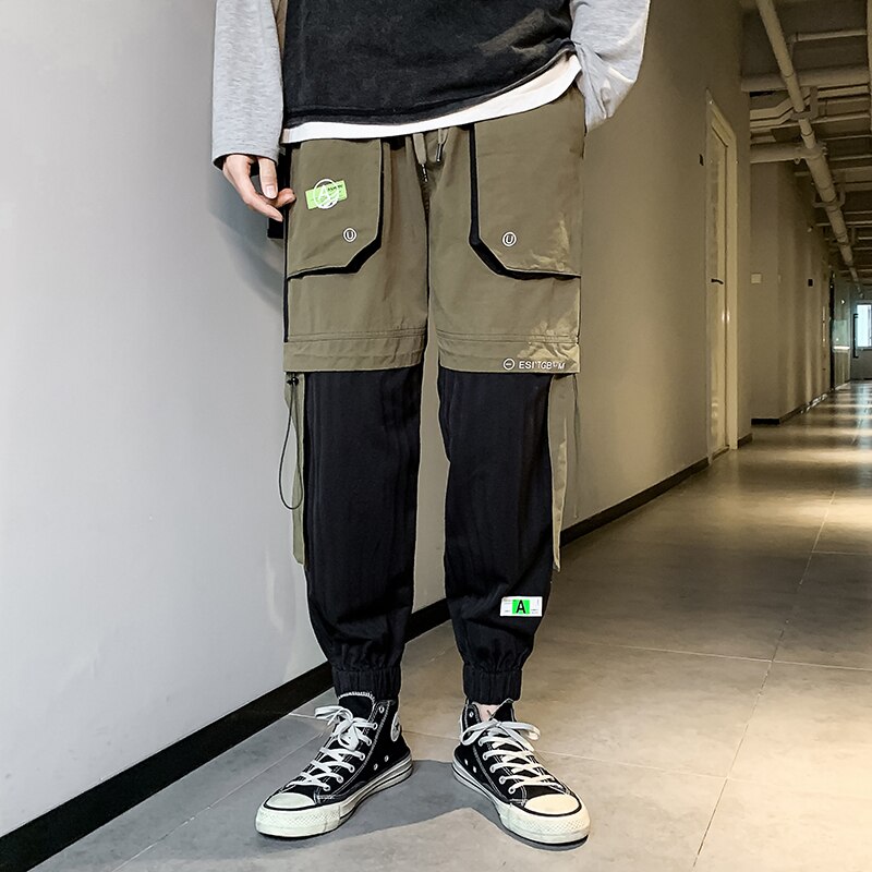 Chaifenko hip hop streetwear beam foot cargo bukser jogger fritid sport bukser herre lomme herre bukser: Xl / Svart
