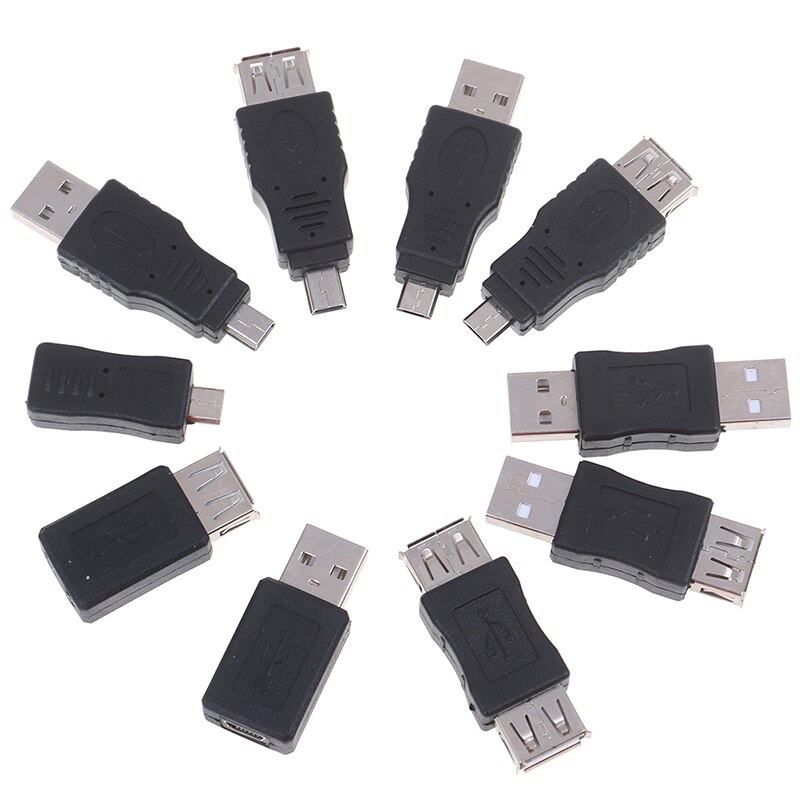 10pcs/set USB Adapter Gadgets OTG USB Male To Female Micro USB Mini Changer Adapter Converter