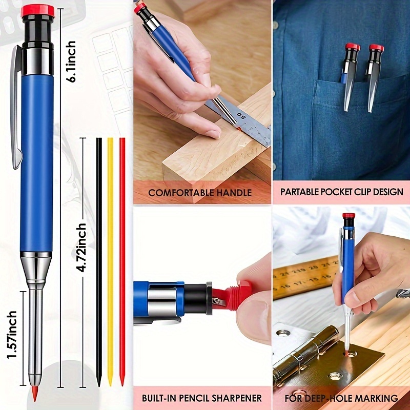 2.8mm Metal Aluminum Rod Deep Hole Woodworking Pen, Marking Pen, Solid Woodworking Mechanical Pencil, Built-in Pencil Sharpener