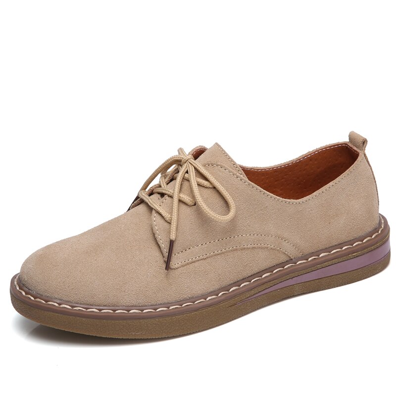 ZOVE Frauen Flache Schuhe Herbst Fette Oxford Schuhe Damen Wildleder Leder Mokassins lässig Schuhe Spitze hoch Oxfords Femme Flache schuh: 989 Beige / 8