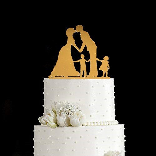 Family Style Rustic Wood Wedding Cake Topper Bride and Groom Cake Toppers with Kids Boy or Girl Cake Decorating Baby Shower: style 18  gold