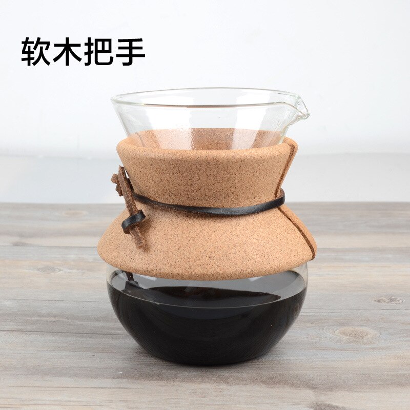 Household Heat-resistant Glass Coffee Sharing Pot Anti-scalding Drip Coffee Pot Hand-made Coffee Pot Set Cloud Pot: Wood handle