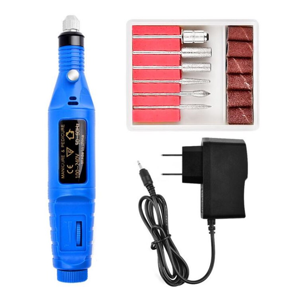 électrique perceuse à ongles Machine manucure Machine pédicure perceuse ensemble lime à ongles meuleuse polisseuse Nail Art équipement outils: US plug Blue