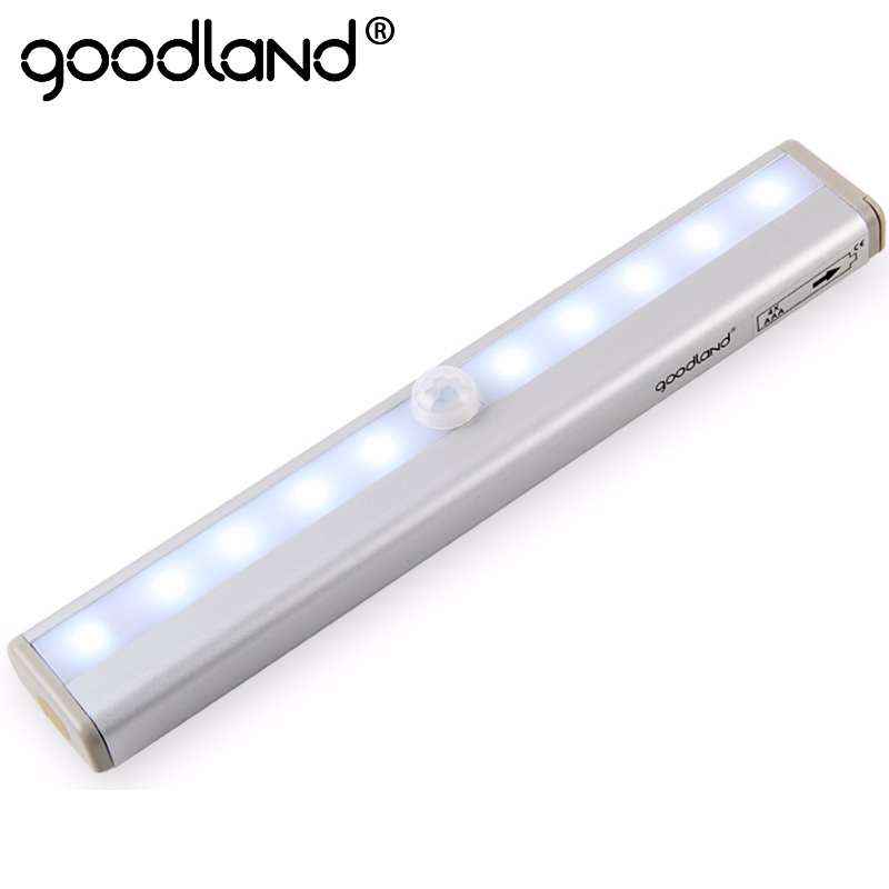 Goodland Motion Sensor LED Nachtlampje 10 LEDs Draadloze LED Kast Verlichting 4 * AAA Batterij Tafellamp Kast Boekenkast licht