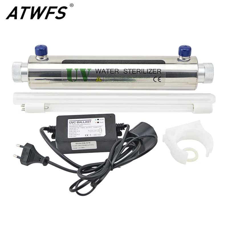 Esterilizador de água UV de aço inoxidável 304 12W 220V 1GMP Osmose reversa Ionizador de água Tratamento de água Equipamento de aquário