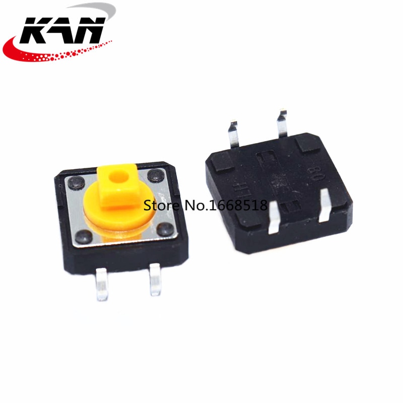 1000Pcs 12x12x7.3 mm Tactile Switches Yellow Square Push Button Tact Switch 12*12*7.3 mm Micro switch