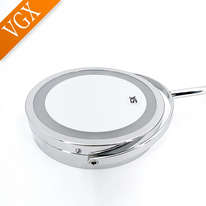 Vgx Badkamer Led Make-Up Spiegel Slaapkamer 8 Inch Desktop Ijdelheid Cosmetische Spiegels Vergrootglas 5x Dubbele Kant Ronde Chrome J212