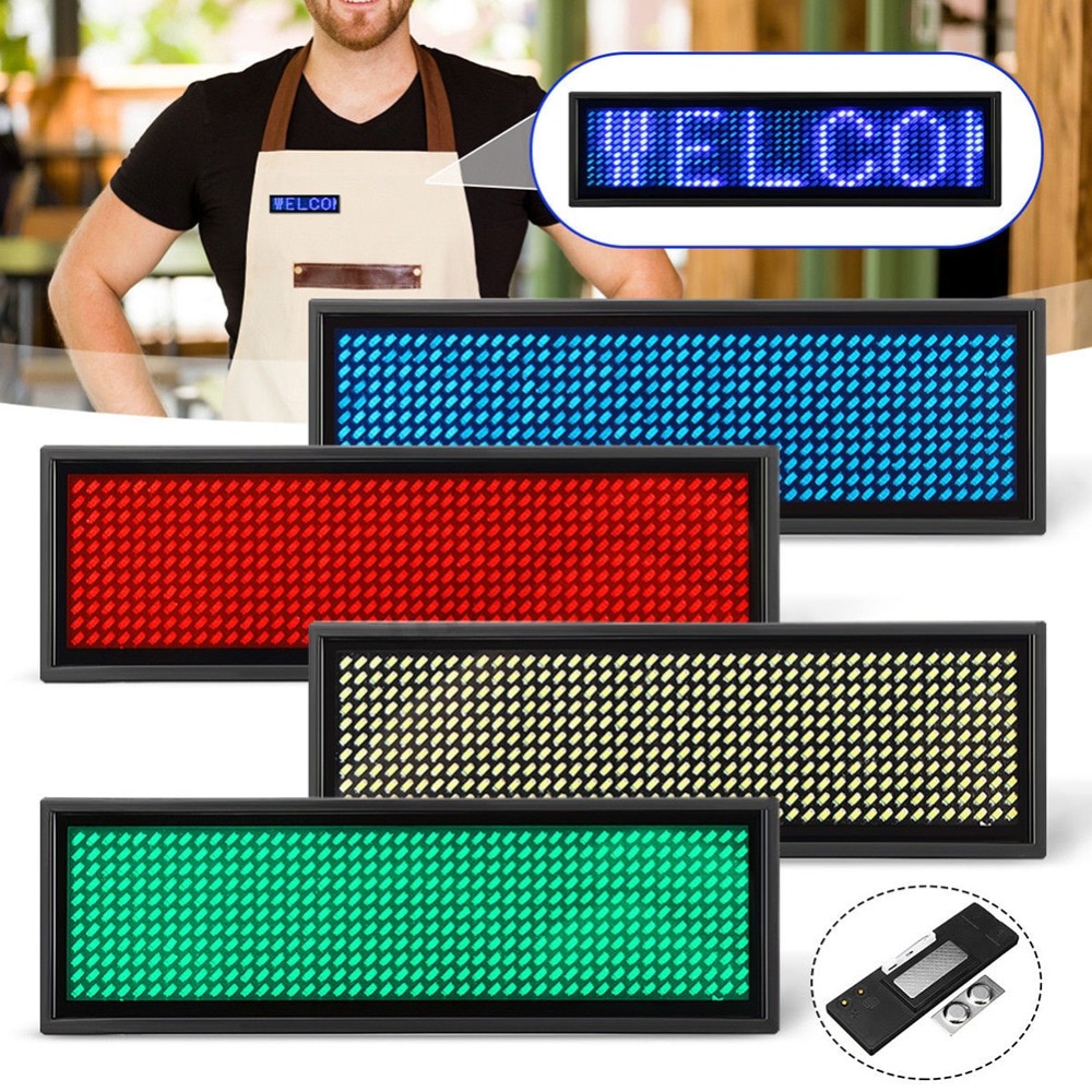 Wiederaufladbare Led Name Tag Mini LED Digital Programmierbare Wiederaufladbare Scrollen Nachricht Tag Abzeichen Zeichen Für Festival Event #290021