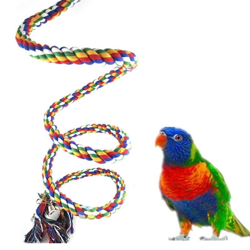 Mellemstore og store papegøje fugl legetøj klatring reb bomuld reb resistent bid slynge gynger fuglestativ fuglebur tilbehør forsyninger: 100cm