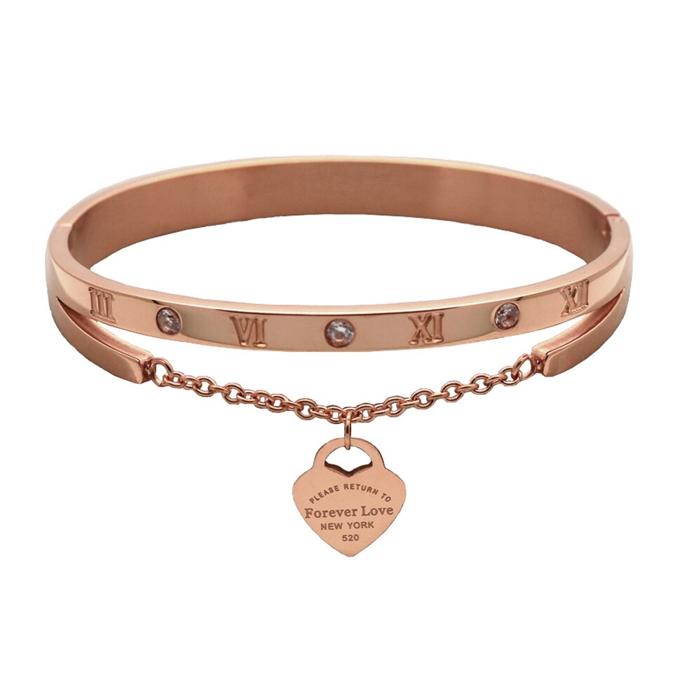 Gorący klasyczny ze stali nierdzewnej złoty kolor bransoletki i Bangles hurtownia biżuterii grzywny podwójne brzoskwiniowe serce bransoletki miłości kobiet: Roman Heart Rose