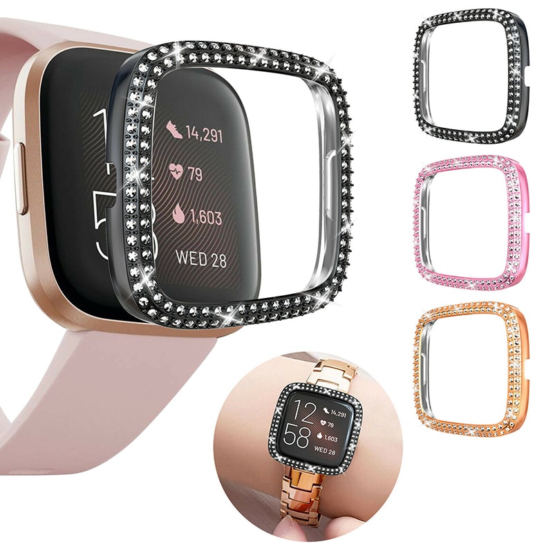 Horloge Cover Case Krasvast Screen Protector Crystal Rhinestone Bumper Pc Beschermhoes Gevallen Voor Fitbit Versa 2