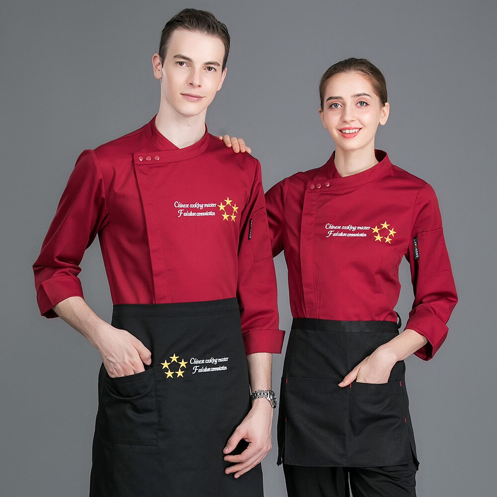 restaurant kokkeuniformer unisex hotellkjøkken kokkeskjorter cateringkokk arbeidsklær menn komfyrskjorter 4 farger hvis