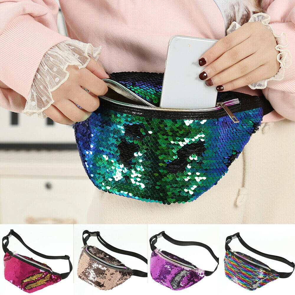 Vrouwen Tas Pailletten Pu Taille Tas Voor Dame Mooie Borst Zak Bling Fanny Pack Belt Portemonnee Telefoon Zak Mode Borst tas